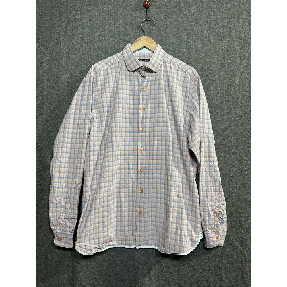Hammer Made Shirt 44 17.5 Pastel Plaid Cotton Button Down Collar Long Sleeve